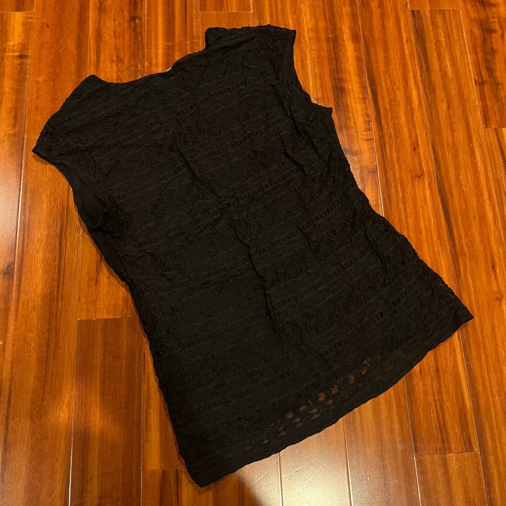 Oscar de la Renta Y2K Top Black‎ Lace V-Neck Sleeveless Cap Sleeve Size Medium - Picture 3 of 8